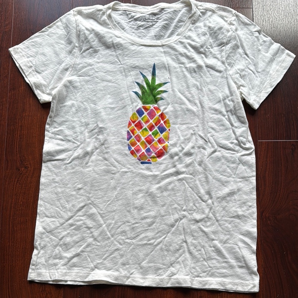 J. Crew White Short Sleeve Tee with Pineapple Graphic